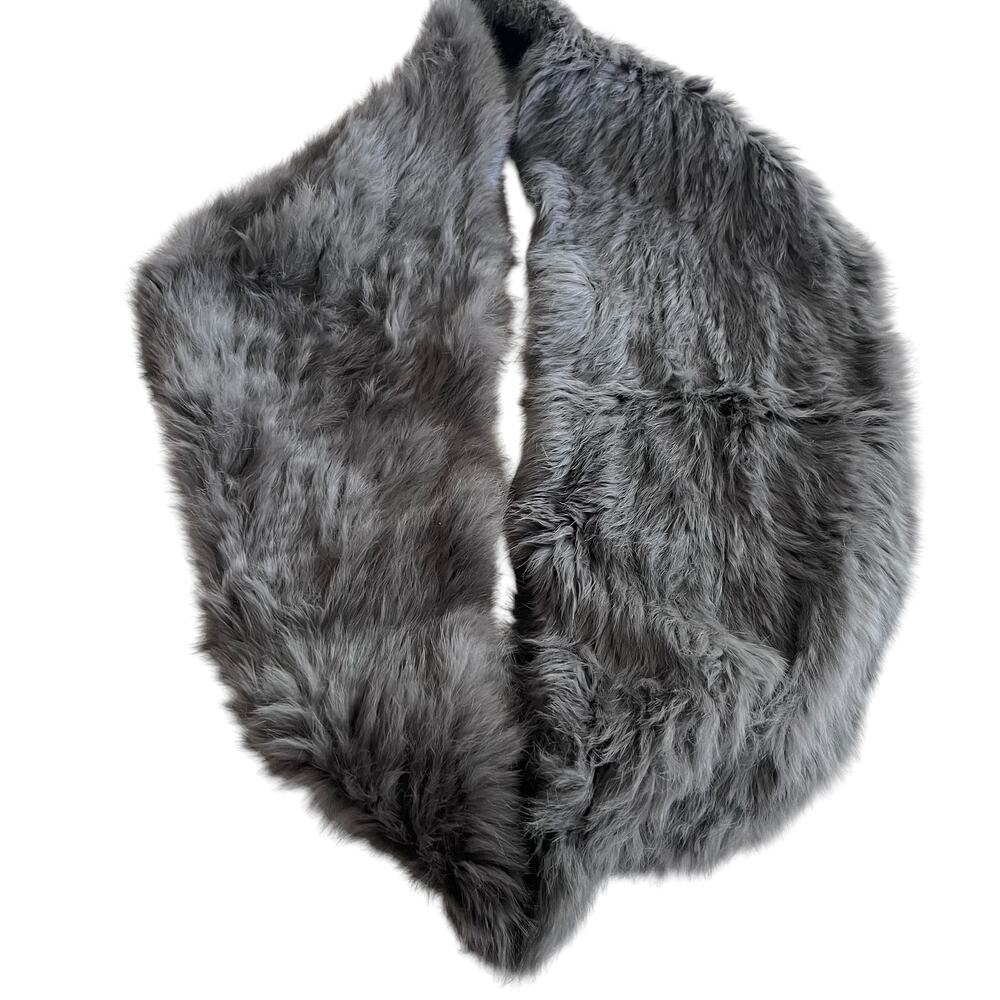 Annabelle New York Real Rabbit Fur Gray Infinity Scarf - Gem